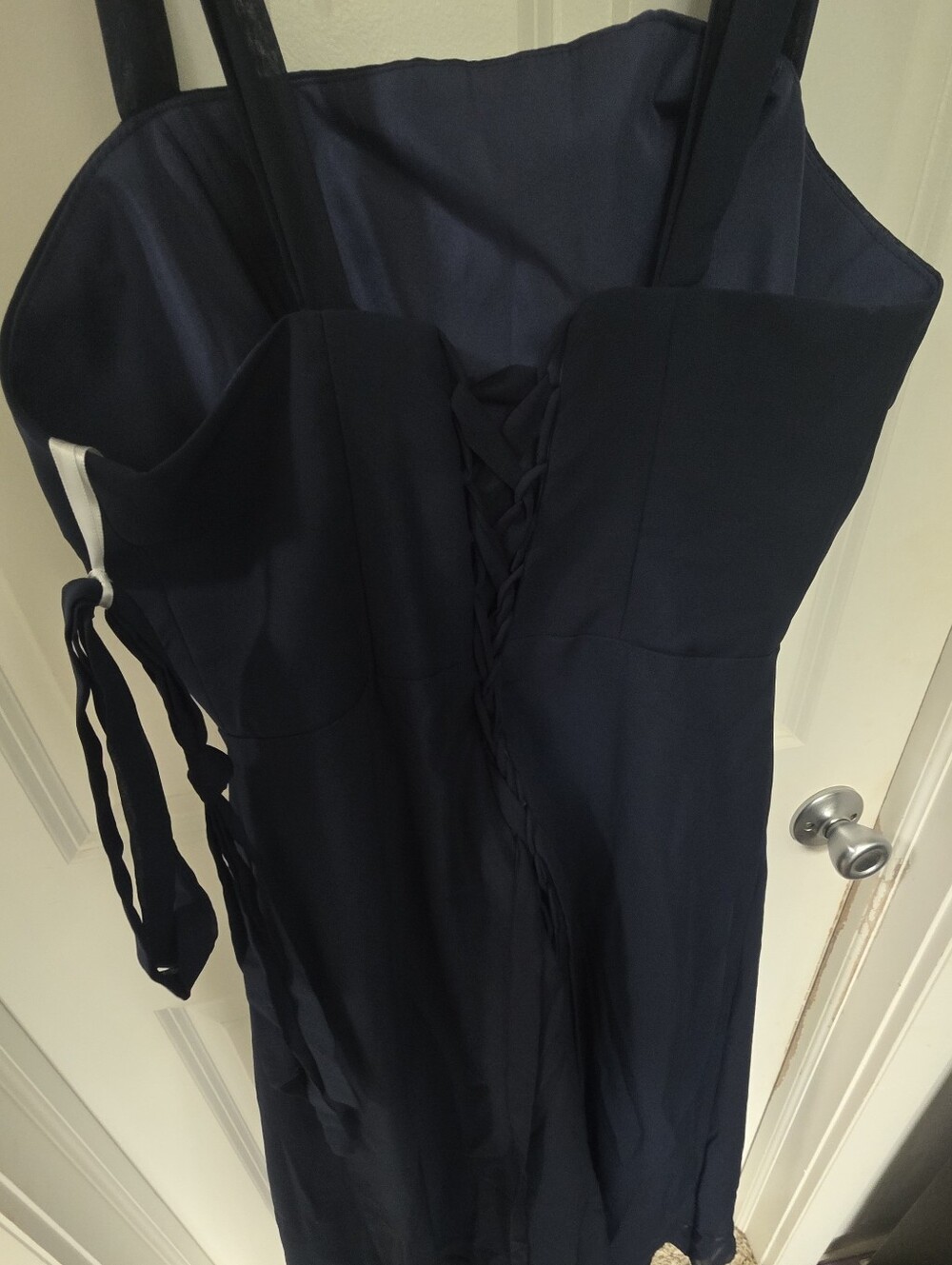 Navy Chiffon Ruffle Midi Dress - Picture 8 of 9